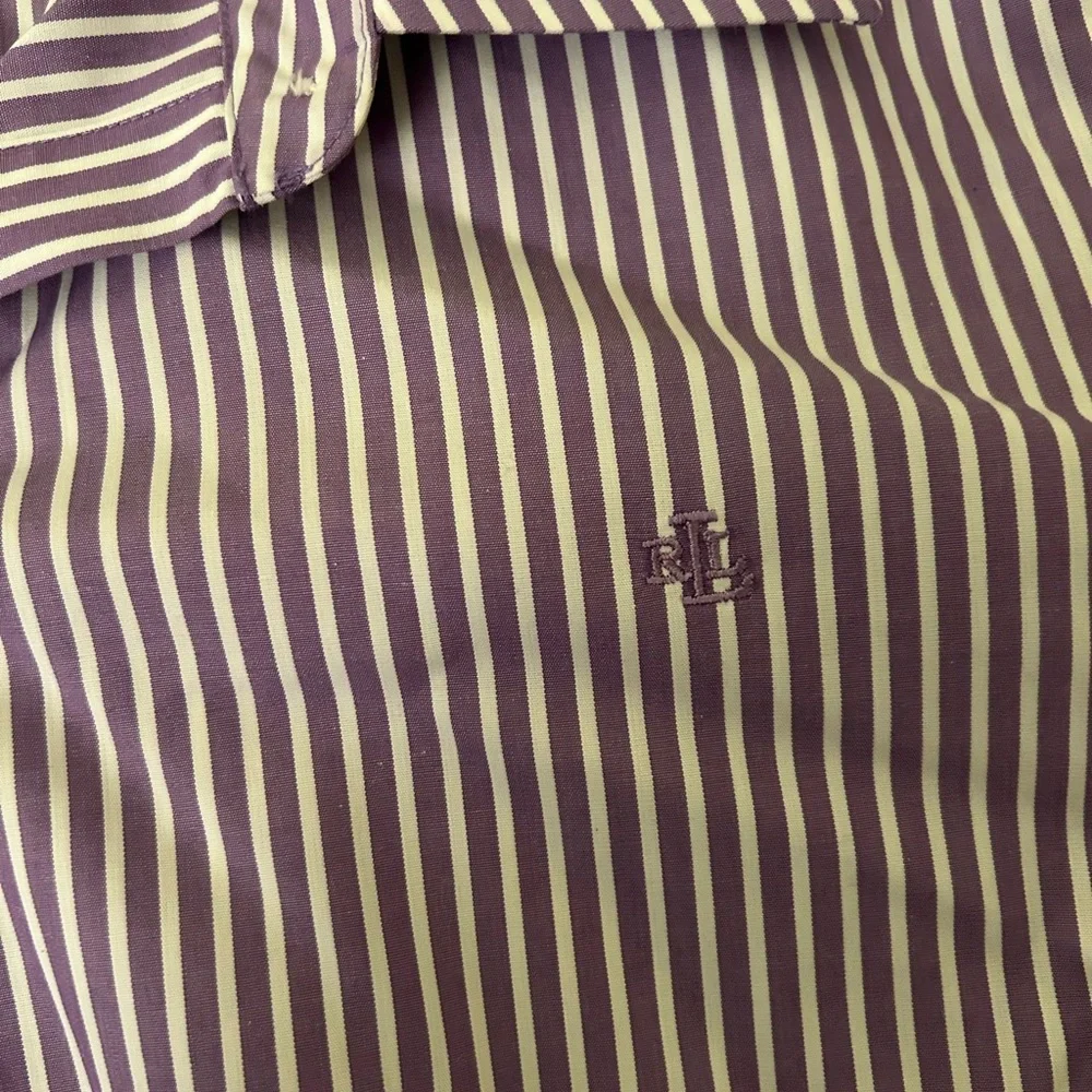 Ralph Lauren Women's Purple and White Striped Button-Down Shirt - Picture 4 of 5